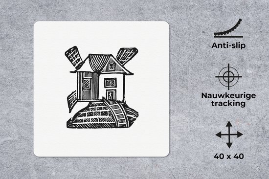 Muismat XXL 40x40 cm - Bureau onderlegger - Bureau mat Retro - Vintage - Windmolen - Bureaumat - Gaming mousepad xl - Bureaulegger groot - Computer deskmat