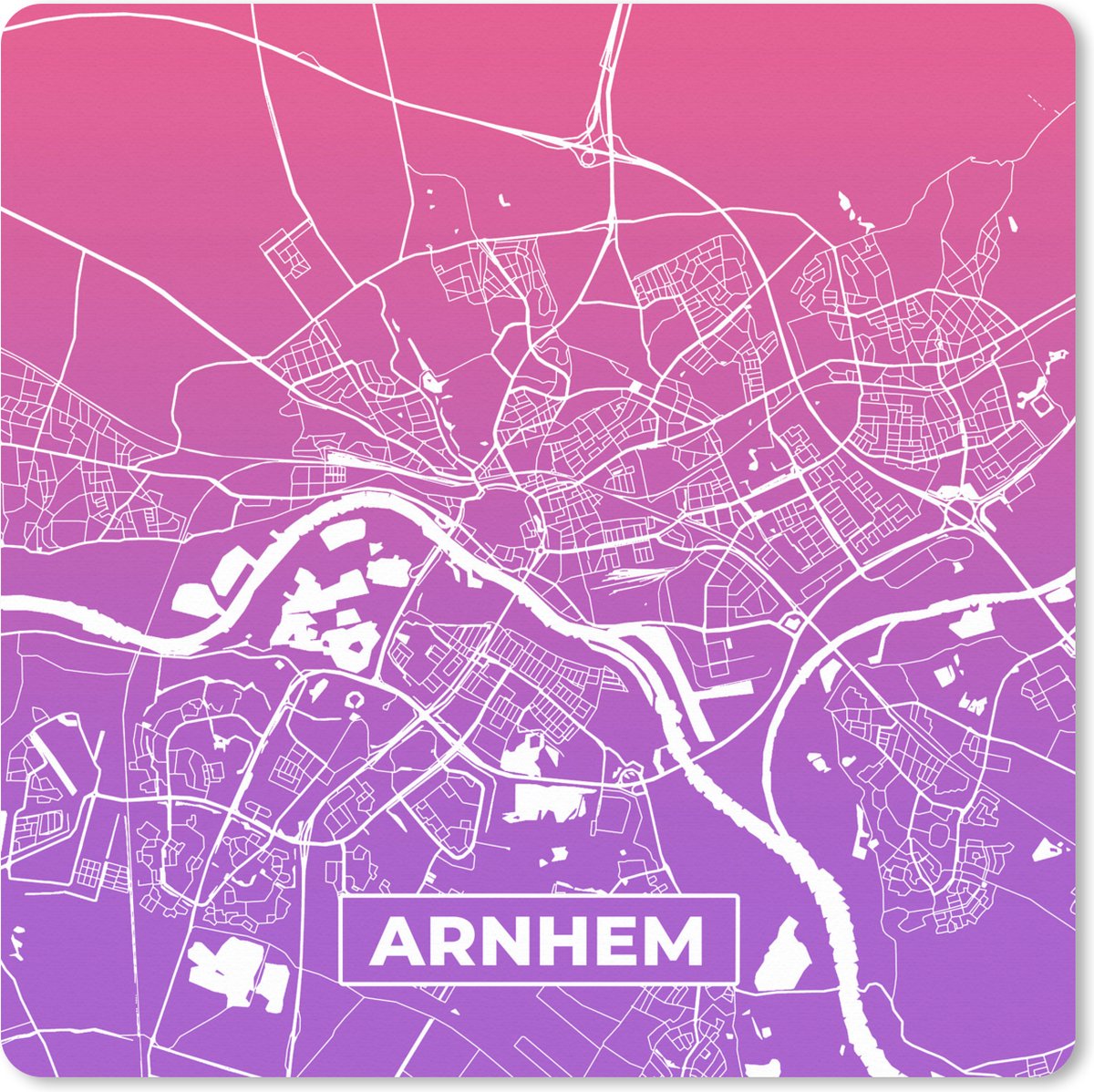 Muismat XXL 40x40 cm - Bureau onderlegger - Bureau mat Stadskaart - Arnhem - Paars - Roze - Bureaumat - Gaming mousepad xl - Bureaulegger groot - Computer deskmat