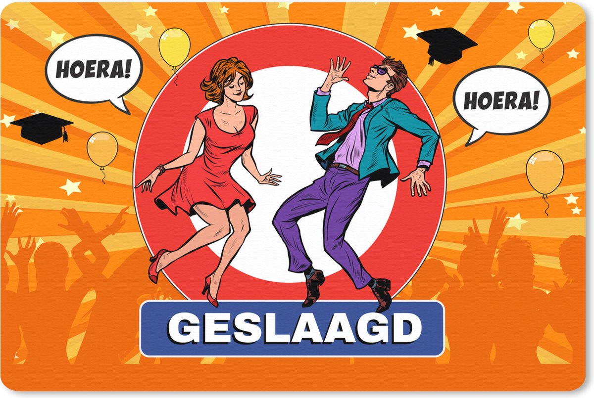 Muismat XXL 90x60 cm - Bureau onderlegger - Bureau mat Spreuken - Quotes - 'Geslaagd' - Feest - Bureaumat - Gaming mousepad xl - Bureaulegger groot - Computer deskmat