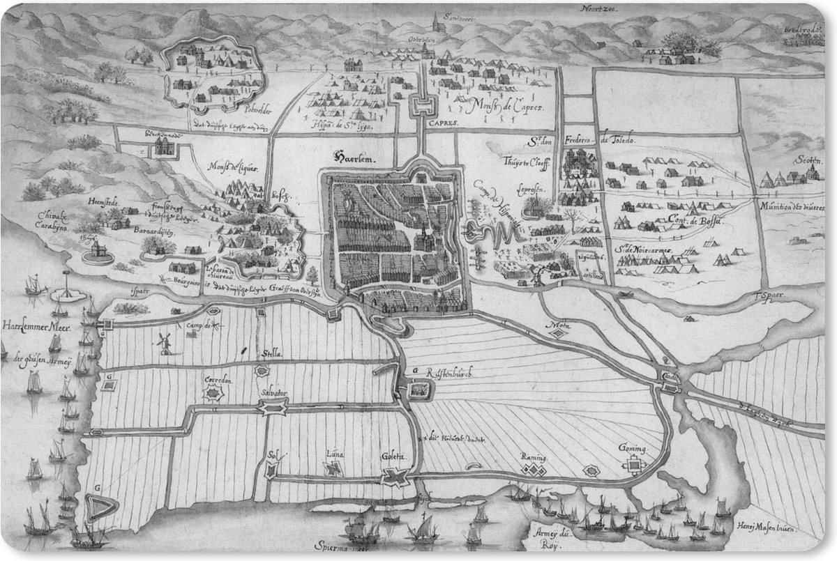 Muismat XXL 120x80 cm - Bureau onderlegger - Bureau mat Stadskaart - Haarlem - Historisch - Bureaumat - Gaming mousepad xl - Bureaulegger groot - Computer deskmat