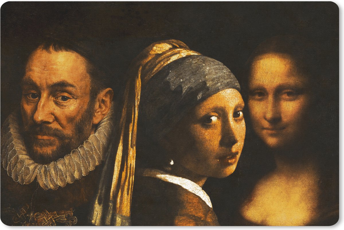 Muismat XXL 120x80 cm - Bureau onderlegger - Bureau mat Meisje met de parel - Willem van Oranje - Mona Lisa - Bureaumat - Gaming mousepad xl - Bureaulegger groot - Computer deskmat