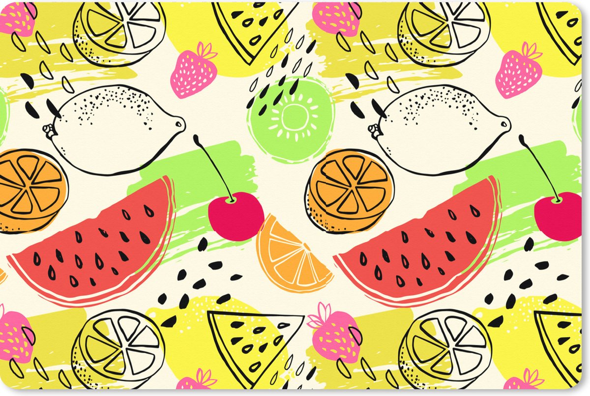 Muismat XXL 120x80 cm - Bureau onderlegger - Bureau mat Fruit - Kleuren - Geel - Groen - Bureaumat - Gaming mousepad xl - Bureaulegger groot - Computer deskmat