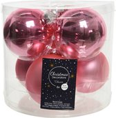 Decoris Kerstballen - 6 stuks - glas - roze - 8 cm