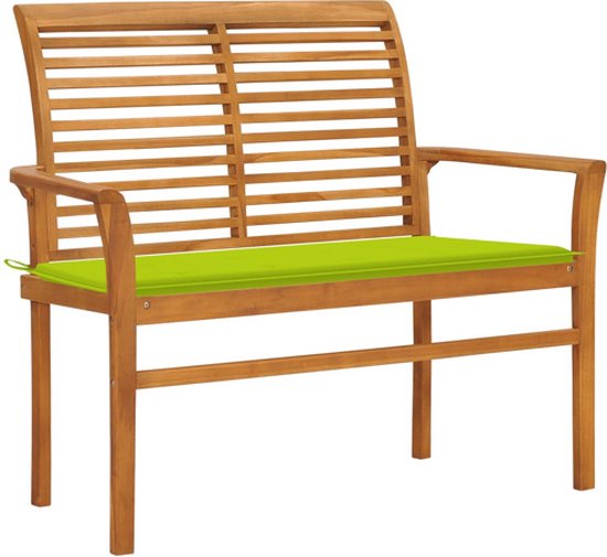 vidaXL - Tuinbank - met - heldergroen - kussen - 112 - cm - massief - teakhout