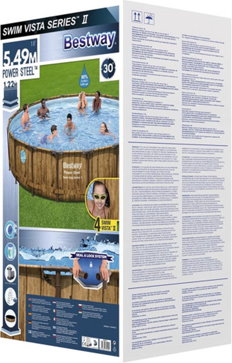 Bestway - Power Steel Swim Vista - Opzetzwembad inclusief filterpomp en accessoires - 549x122 cm - Houtprint - Rond — afbeelding 15