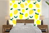 Behang - Fotobehang Illustratie van een patroon met citroenen - Breedte 300 cm x hoogte 300 cm
