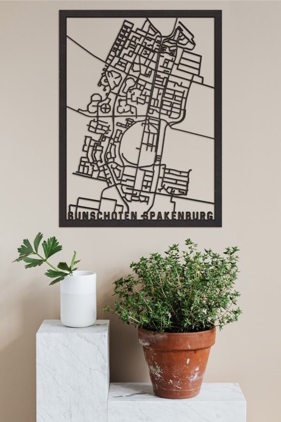 Houten Stadskaart Bunschoten-Spakenburg Zwart Mdf 30x40cm Wanddecoratie Voor Aan De Muur City Shapes
