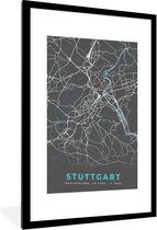Fotolijst incl. Poster - Plattegrond – Stuttgart – Blauw – Stadskaart – Kaart - Duitsland - 60x90 cm - Posterlijst