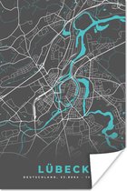 Affiche Blauw – Allemagne – Carte – Plan de la ville – Carte – Lübeck - 80x120 cm