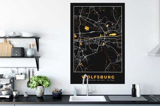 Affiche Black and Gold et Or - Plan de Ville - Wolfsburg - Allemagne - Plan - Carte - 80x120 cm