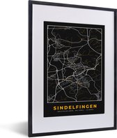 Fotolijst incl. Poster - Duitsland – Black and Gold – Sindelfingen – Stadskaart – Kaart – Plattegrond - 30x40 cm - Posterlijst