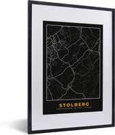 Fotolijst incl. Poster - Black and Gold – Stadskaart – Stolberg – Duitsland – Plattegrond – Kaart - 30x40 cm - Posterlijst