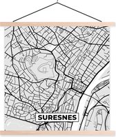 Porte-affiche avec affiche - Affiche scolaire - Carte - Carte - Plan de ville - France - Suresnes - 60x60 cm - lattes vierges