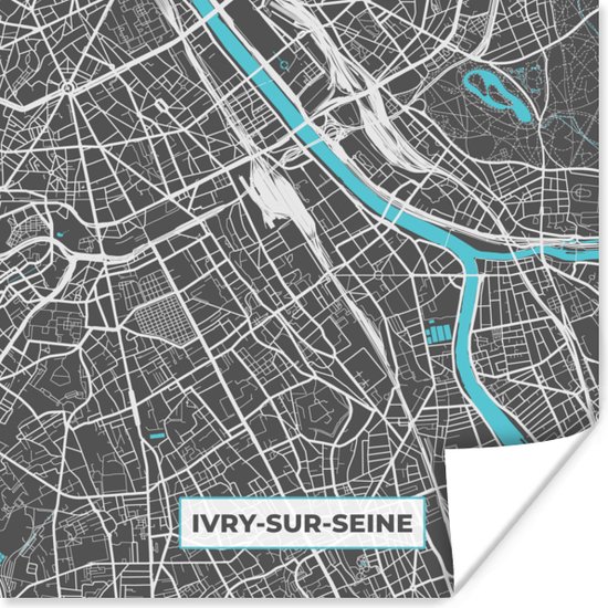 Poster Ivry-sur-Seine - Frankrijk - Kaart - Stadskaart - Plattegrond - 100x100 cm XXL