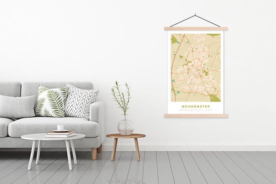 Posterhanger incl. Poster 120x180 cm - Schoolplaat - Plattegrond - Neumünster - Kaart - Stadskaart - Vintage - Textielposter - Blanke latten - Stadskaart
