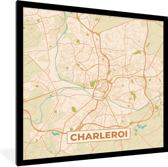 Fotolijst incl. Poster - Plattegrond - Stadskaart - Vintage - Charleroi - Kaart - 40x40 cm - Posterlijst