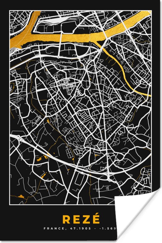 Poster Rezé– Plattegrond – Frankrijk – Kaart – Stadskaart - 80x120 cm