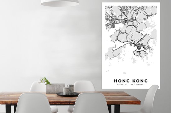 Affiche Hong Kong - City Map - Zwart Wit - Plan d'étage - Carte - 80x120 cm