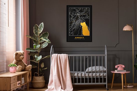 Cadre photo avec affiche - Carte - Carte - Annecy - France - Plan de la ville - 60x90 cm - Cadre pour affiche