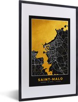 Fotolijst incl. Poster - Stadskaart – Frankrijk – Kaart – Saint-Malo – Plattegrond - 40x60 cm - Posterlijst