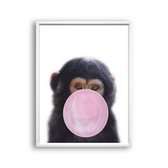 Poster Jungle aap met roze kauwgom - Jungle dieren / Kauwgombel / 30x21cm