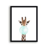 Poster City - Affiche en toile Design girafe avec chewing-gum vert / Enfants / Affiche Animaux / Babykamer - Affiche enfant / Chambre de bébé / Décoration murale / 50 x 40 cm