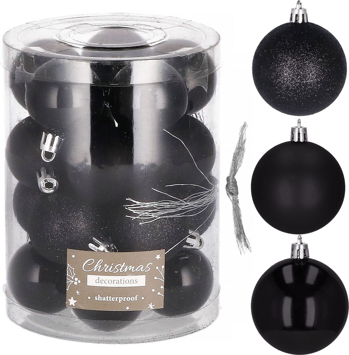 Springos Kerstballen | Kerstversiering | Onbreekbaar | 20 Stuks | 4 cm | Zwart