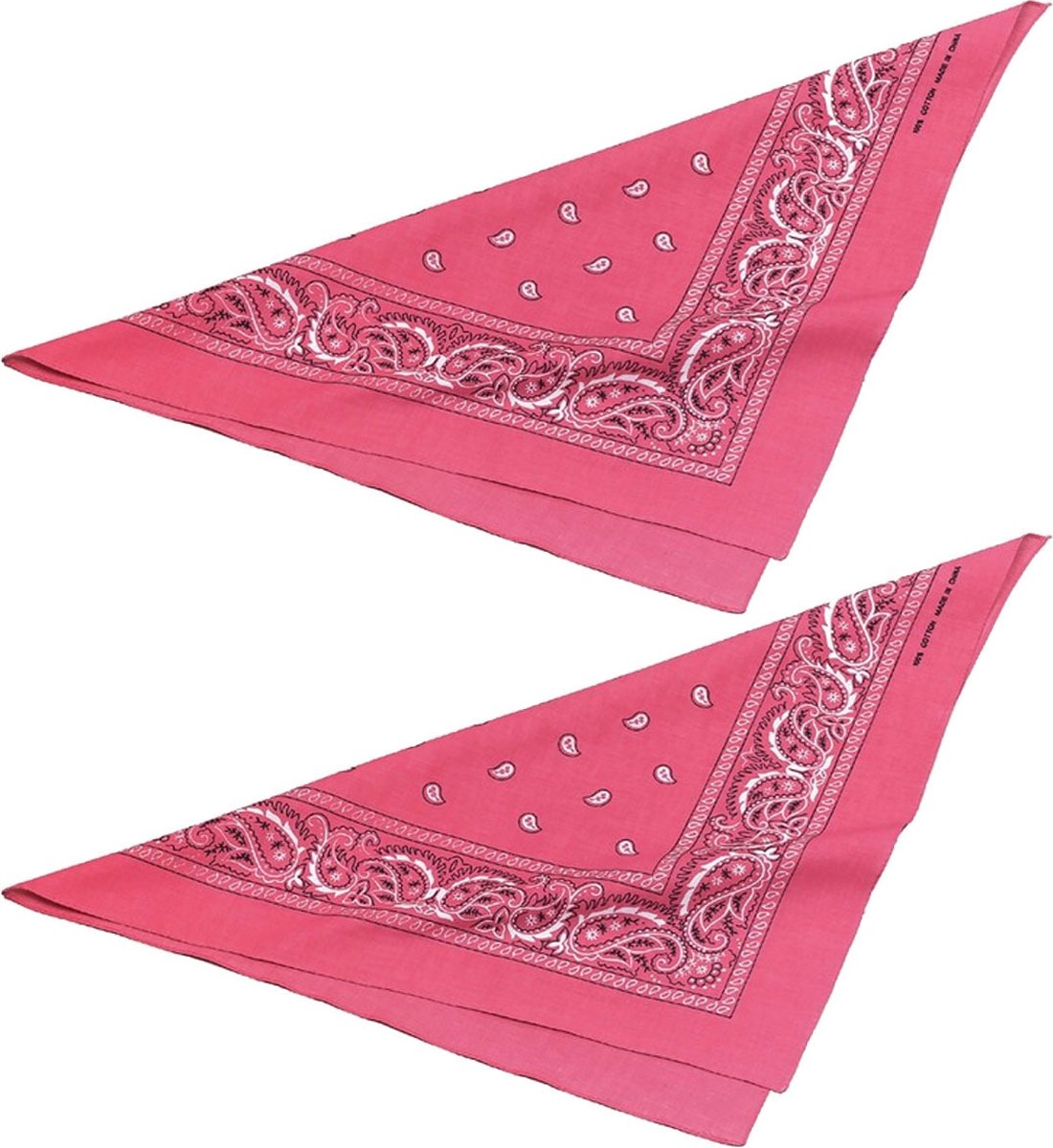 Boeren of cowboy zakdoek bandana - 2x stuks - roze - geruit - 54 x 53 cm - Carnaval verkleed accessiores