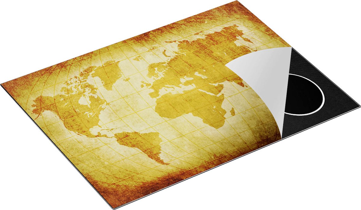 Chefcare Inductie Beschermer Oude Wereldkaart met Graden Lijnen - 70x50 cm - Afdekplaat Inductie - Kookplaat Beschermer - Inductie Mat