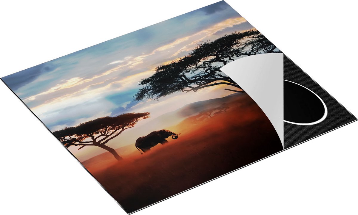 Chefcare Inductie Beschermer Olifant in het Wild - Savanne - 60x52 cm - Afdekplaat Inductie - Kookplaat Beschermer - Inductie Mat