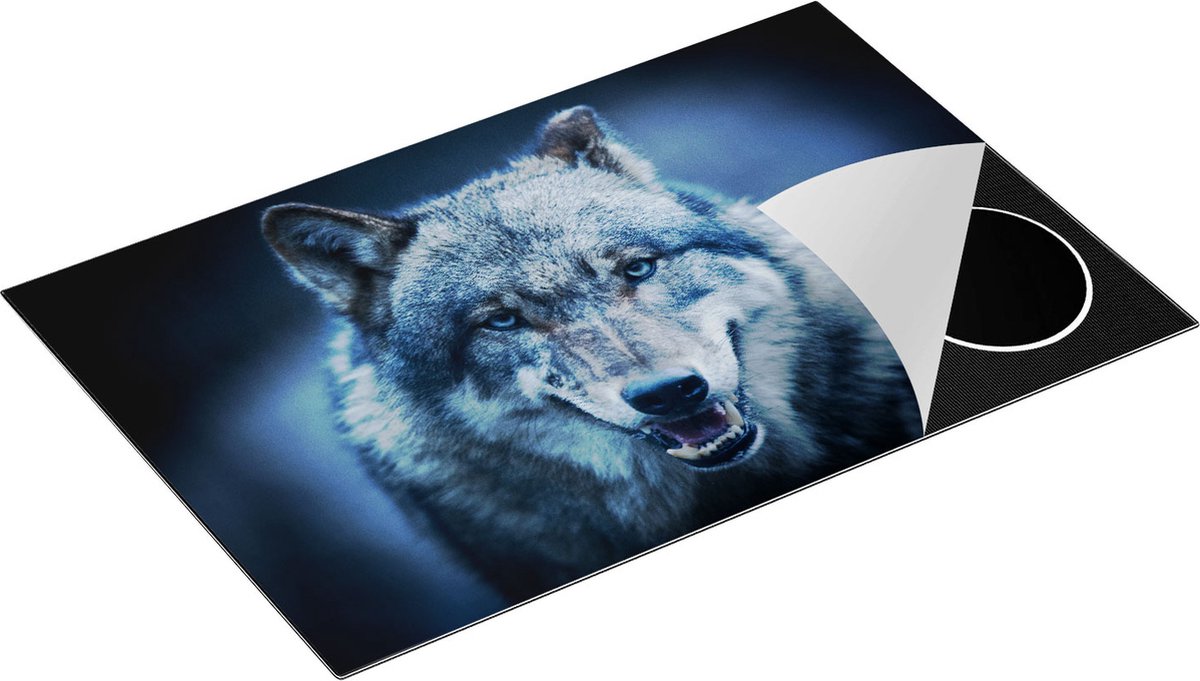 Chefcare Inductie Beschermer Wolvenkop met Blauwe Ogen - Wolf - 81,6x52,7 cm - Afdekplaat Inductie - Kookplaat Beschermer - Inductie Mat