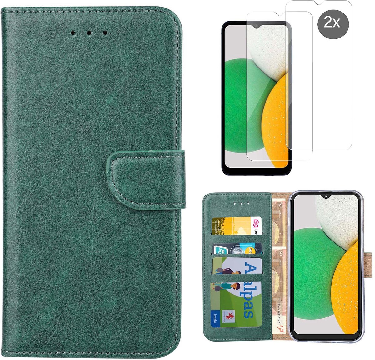BixB Samsung Galaxy A03 Core Boekhoesje Groen met 2 screenprotector – Samsung A03 Core Portemonnee hoesje – Samsung A03 Bookcase – Boekhoesje Samsung A03 Core