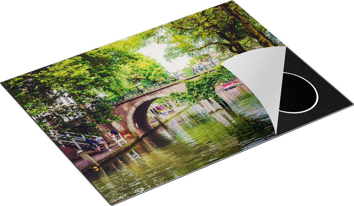 Chefcare Inductie Beschermer Dichtbegroeide Brug op de Oudegracht in Utrecht - 70x52 cm - Afdekplaat Inductie - Kookplaat Beschermer - Inductie Mat