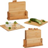 Relaxdays 10-delige snijplank set - 8 bamboe keukenplanken met 2 houders - ontbijtplank
