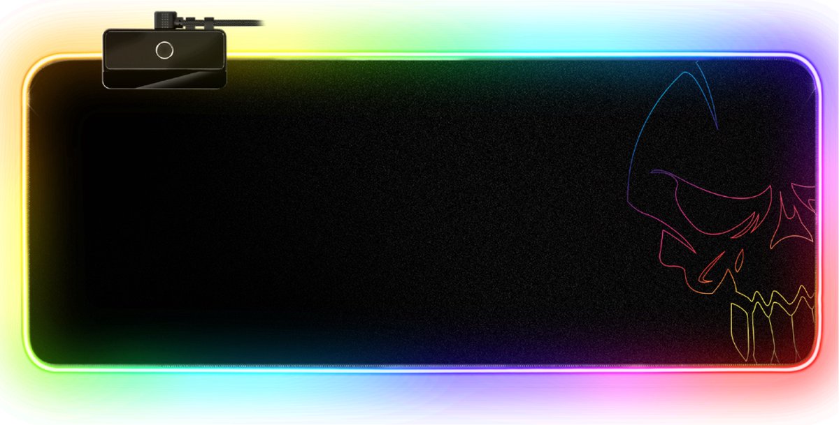 Spirit of Gamer Darkskull RGB - Gaming Muismat XXL – Mousepad XXL - RGB LED Verlichting - Antislip – Zwart - 80x30 cm