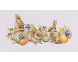 Dutch Stitch Brothers - Counted Cross Stitch Kit - Easter Bunnies - Aida - 14 Count - Embroidery Kit for Adults - DMC Embroidery Threads and other Cross Stitch Supplies Included - DSB020