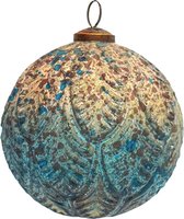 Clayre & Eef Kerstbal Ø 12 cm Turquoise Beige Glas Metaal Kerstdecoratie