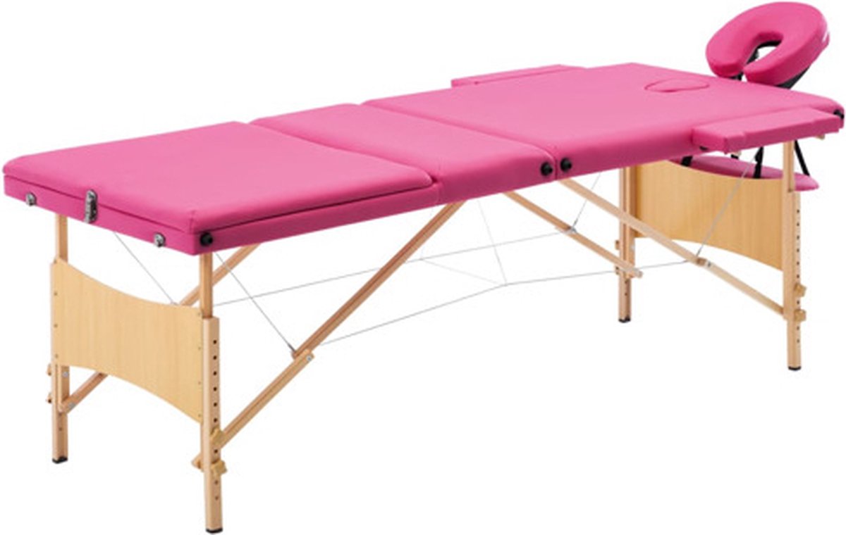 Goedkoopste vidaXL - Massagetafel - inklapbaar - 3 - zones - hout - roze