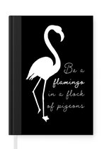 Notitieboek - Schrijfboek - Flamingo - Zwart - Wit - Notitieboekje klein - A5 formaat - Schrijfblok