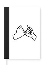 Notitieboek - Schrijfboek - Zwart-witte illustratie van handen die een 'pinky promise' doen - Notitieboekje klein - A5 formaat - Schrijfblok