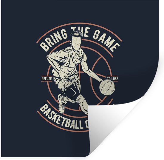 Muurstickers - Sticker Folie - Basketbal - Sport - Vintage - 100x100 cm - Plakfolie - Muurstickers Kinderkamer - Zelfklevend Behang XXL - Zelfklevend behangpapier - Stickerfolie