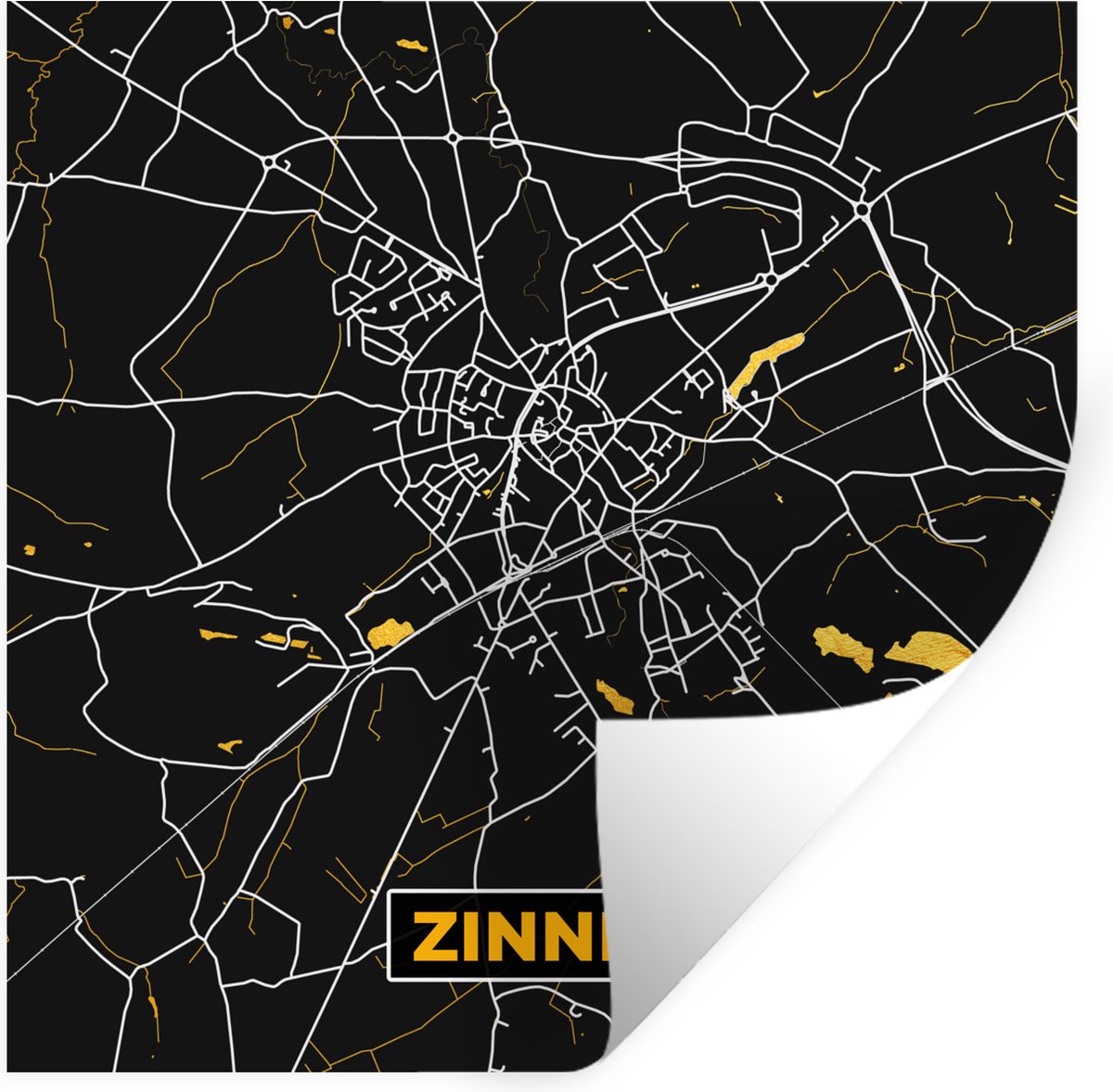 Muurstickers - Sticker Folie - Stadskaart - Goud - Kaart - Plattegrond - Zinnik - 80x80 cm