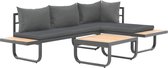 Zenio Miami loungeset - 3-delig - Zwart - Grijs stof - voor 4 personnen - 2+2