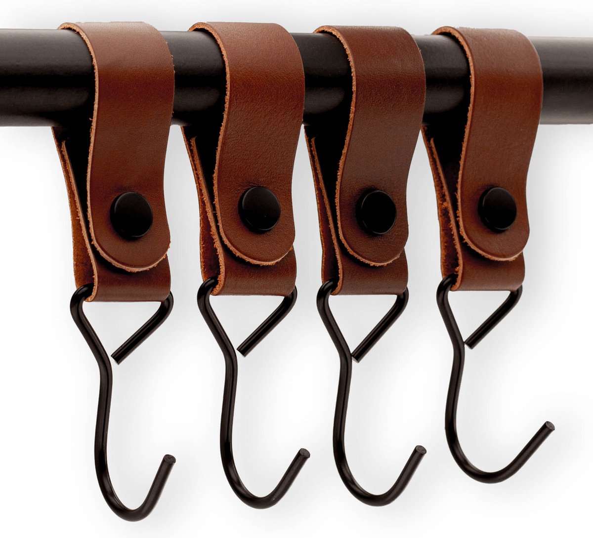 Brute Strength - Multifunctionele Leren S-haken - Zwart - 2 stuks - Kapstokhaak leer - voor keuken, badkamer, slaapkamer en kantoor