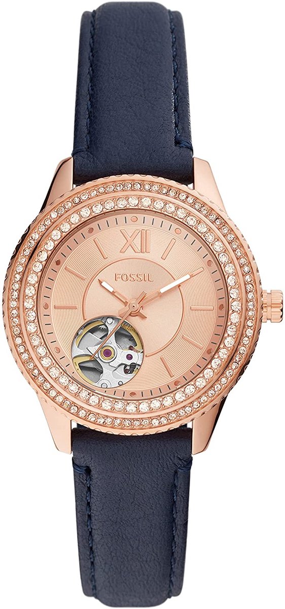 Fossil Stella ME3212 Horloge - Leer - Blauw - Ø 34 mm