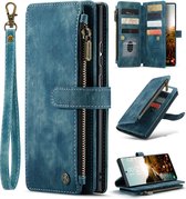CaseMe - Telefoonhoesje geschikt voor Samsung Galaxy S20 FE - Wallet Book Case met ritssluiting - Magneetsluiting - Blauw