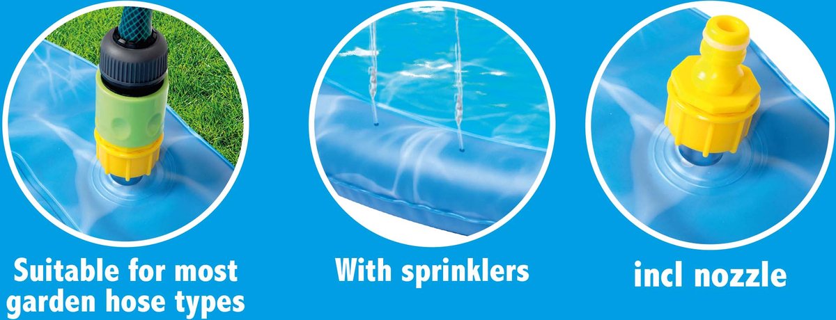 maxxpro Waterspeelmat Hond - 100 CM - Hondenbad en Koelmat - met Sproeiers - Past op Vrijwel Elke Tuinslang - PVC - Blauw thumbnail 6
