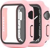 Screenprotector - Hoesje - Geschikt voor Apple Watch Series 7 - Apple Watch Series 8 - 45 mm - 9H Gehard Glas - Roze