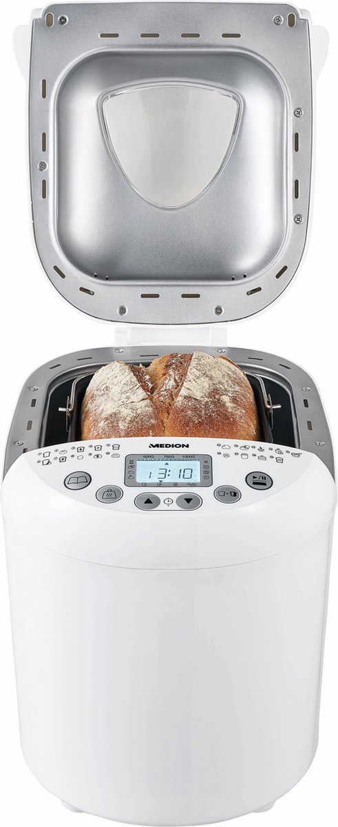 Medion MD 11011 - Broodbakmachine - 19 bakprogramma's - 3 instelbare bruiningsniveaus - 550 watt - 1000g capaciteit - Wit