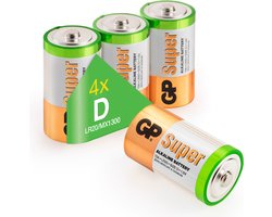 GP Batteries Super Alkaline D, Batterie à usage unique, D, Alcaline, 1,5 V, 4 pièce(s), Multicolore